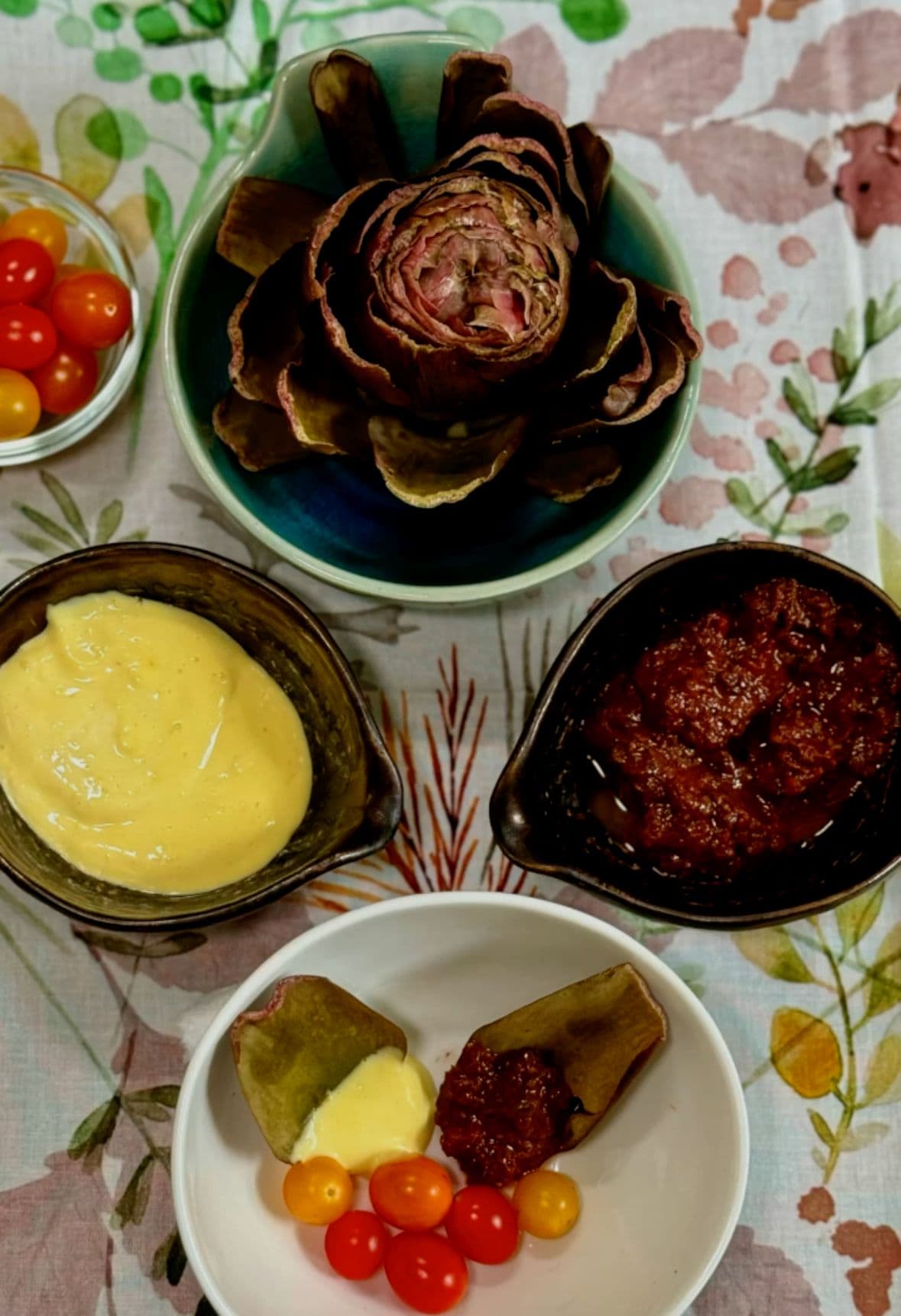 Elegant Artichokes with Saffron Tofu Sauce & Olive Tapenade