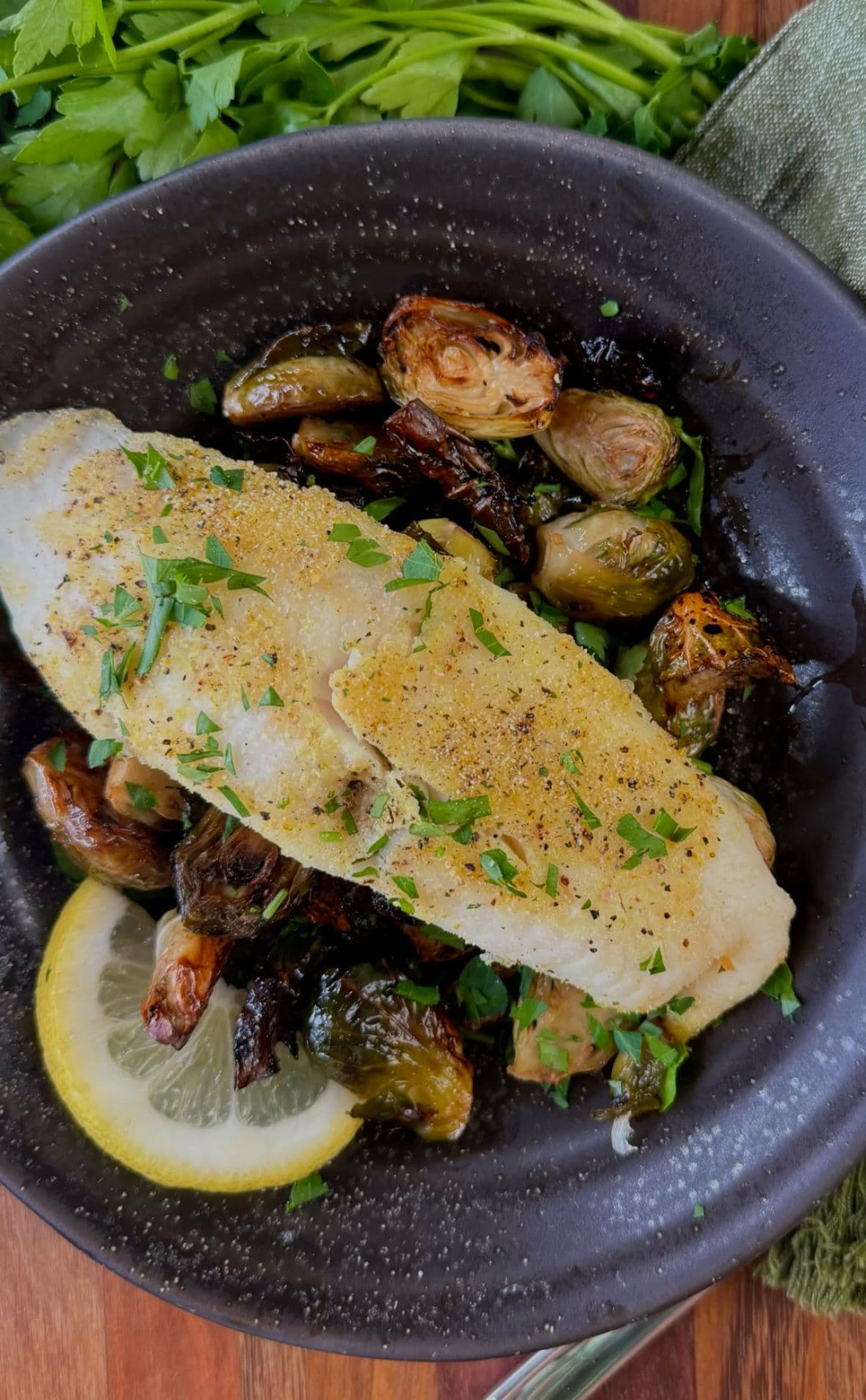 Crispy Air Fryer Tilapia with Balsamic Brussels Sprouts