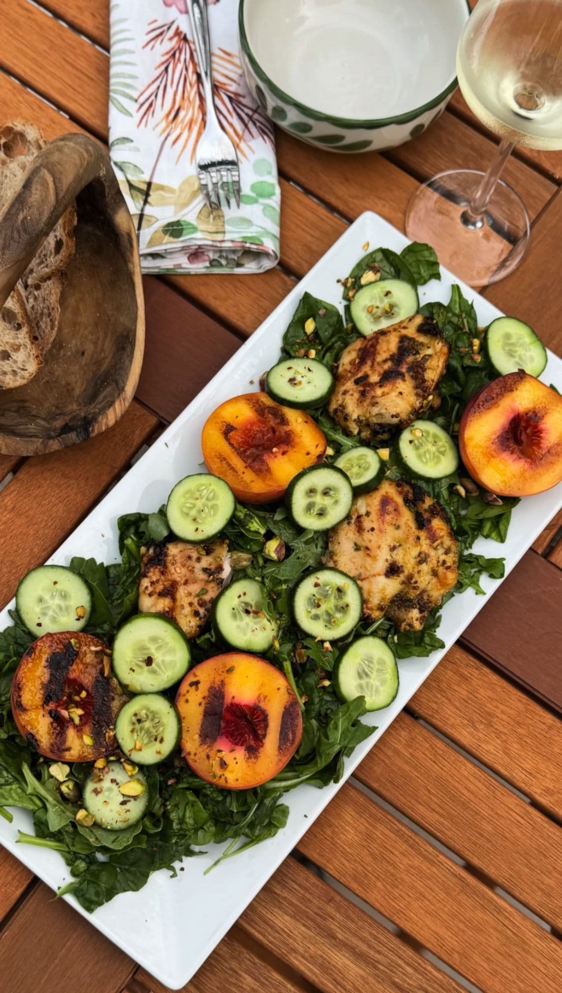 Sweet & Smoky! Grilled Peach Salad with Marinated Chicken & Black Rice