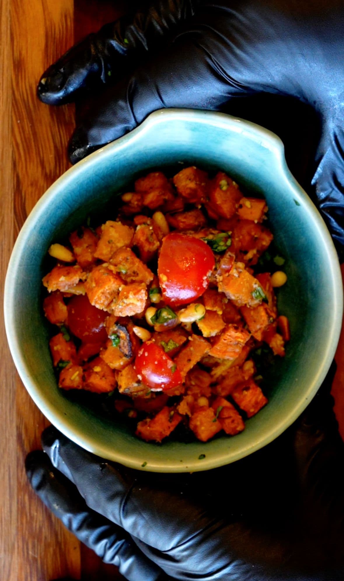 Mediterranean Sweet Potato Salad with Basil & Pine Nuts