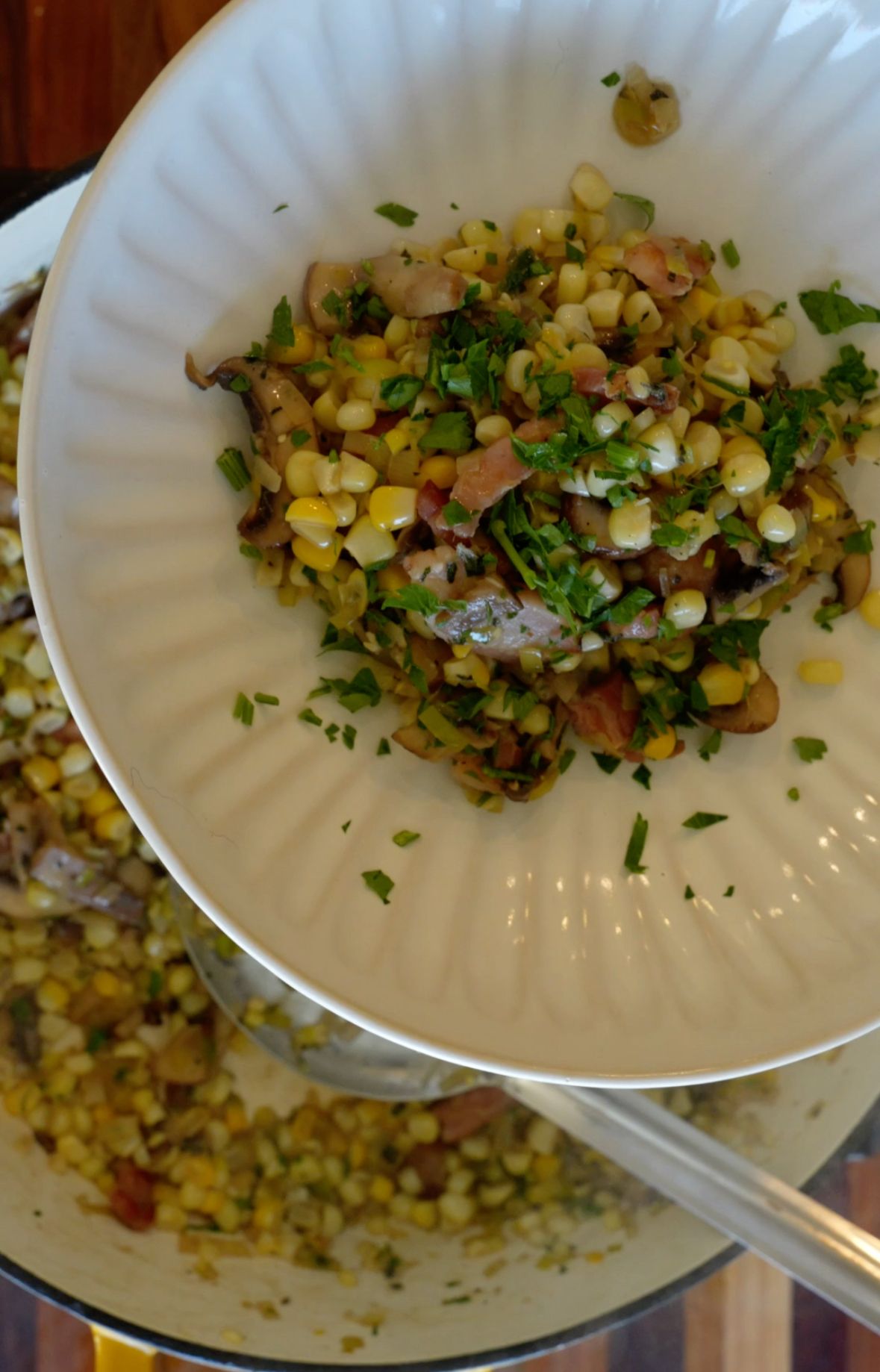 Corn and Mushroom Sauté Recipe with Crispy Pancetta | Chef Healthy Henry